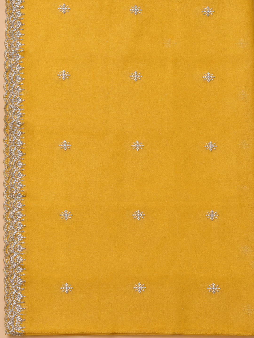 Mustard Embroidery Organza Unstitched Dress Material