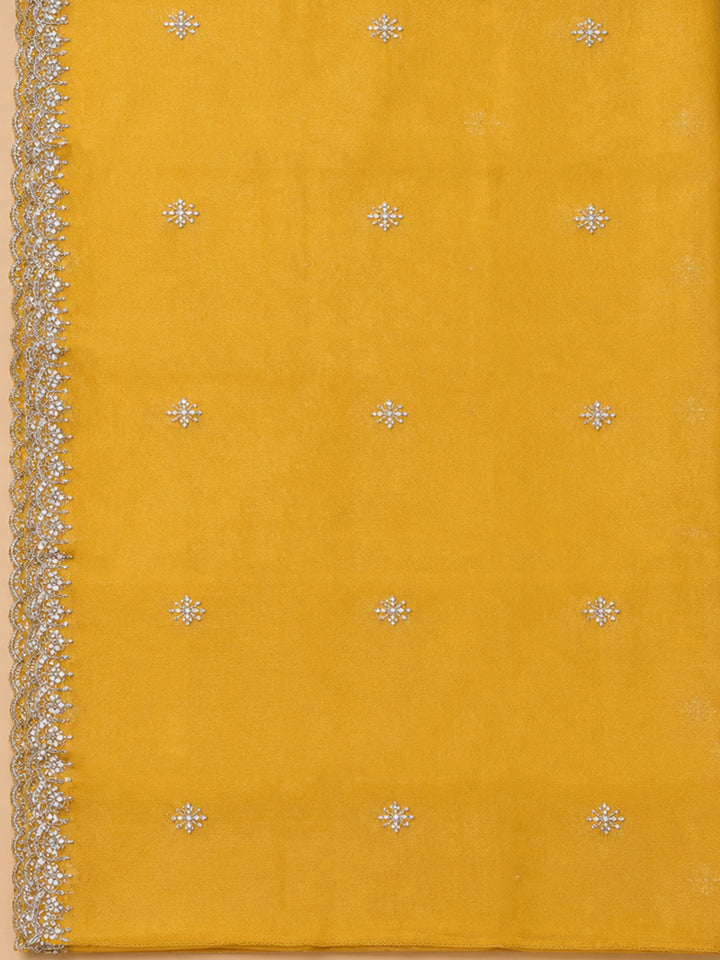 Mustard Embroidery Organza Unstitched Dress Material