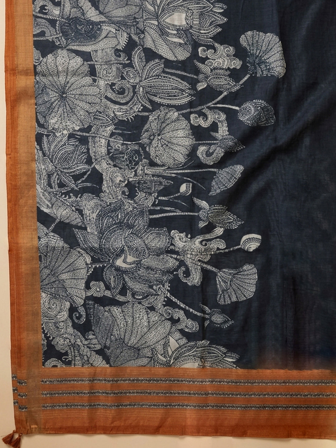 Grey-Rust Printed Chanderi Unstitched Dress Material