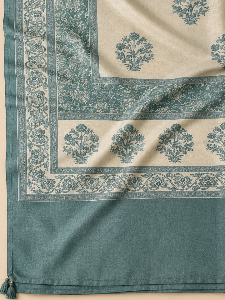 Grey Printed Linen Blend Unstitched Dress Material
