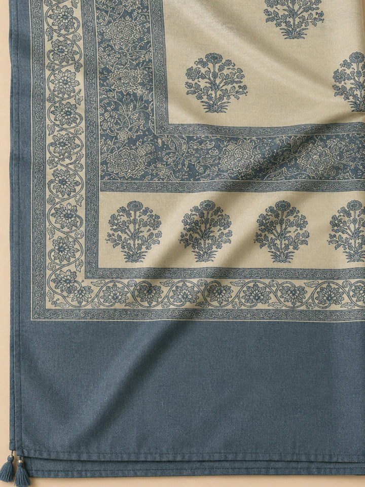 Grey Printed Linen Blend Unstitched Dress Material
