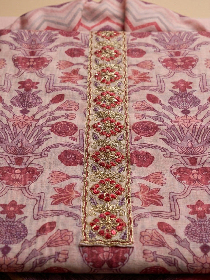 Onion Pink Embroidery Chanderi Unstitched Dress Material