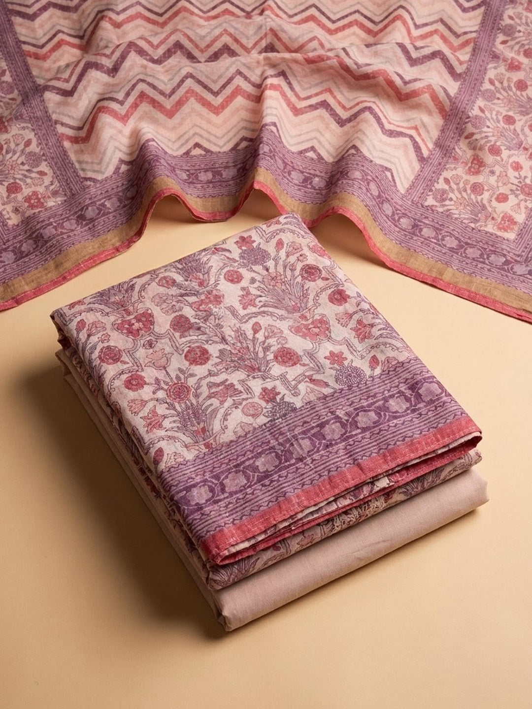 Onion Pink Embroidery Chanderi Unstitched Dress Material