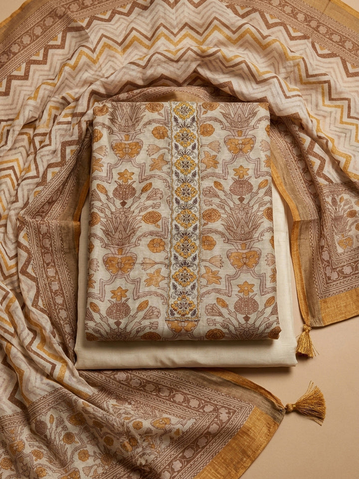 Rust Embroidery Chanderi Unstitched Dress Material