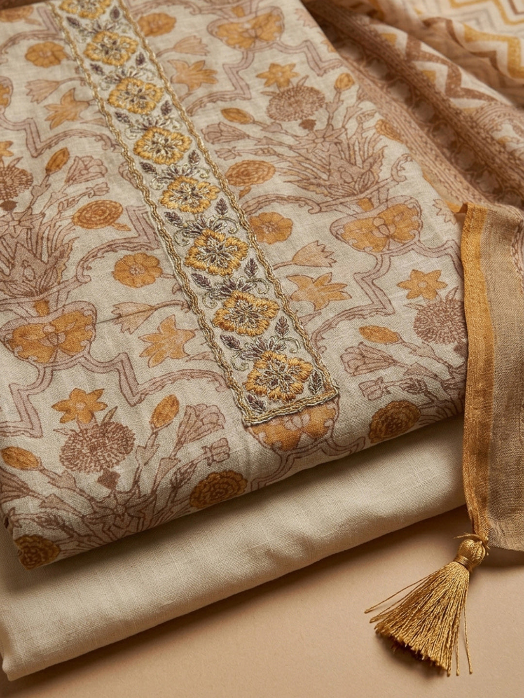 Rust Embroidery Chanderi Unstitched Dress Material