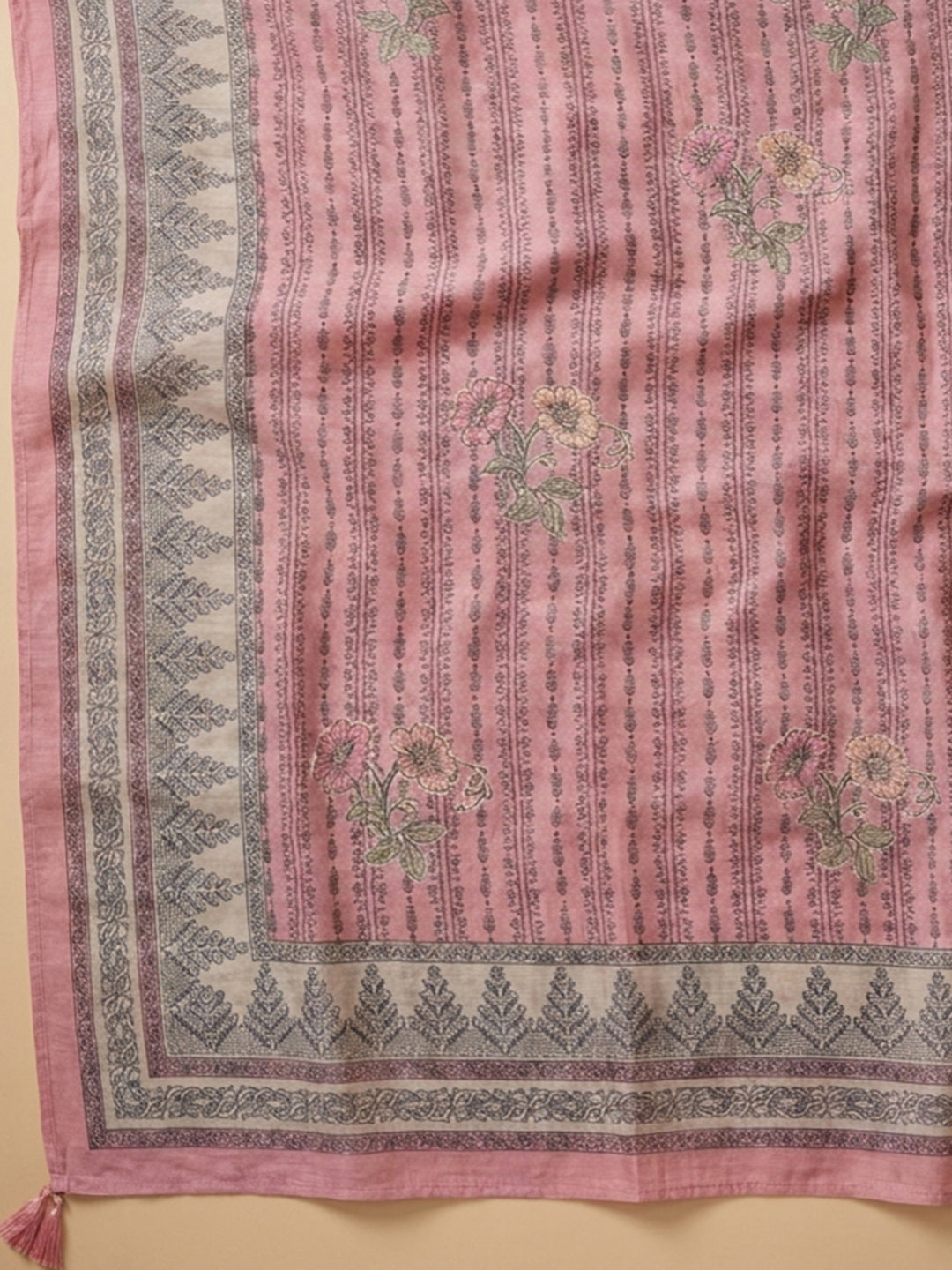 Pink Printed Chanderi Unstitched Dress Material