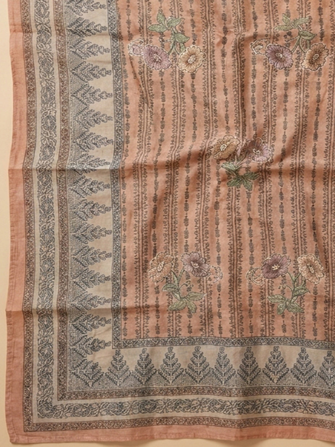 Rust Printed Chanderi Unstitched Dress Material