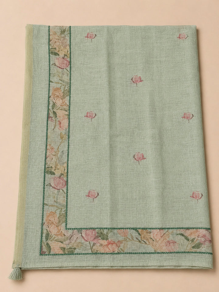 Aqua Green Printed Chanderi Unstitched Dress Material