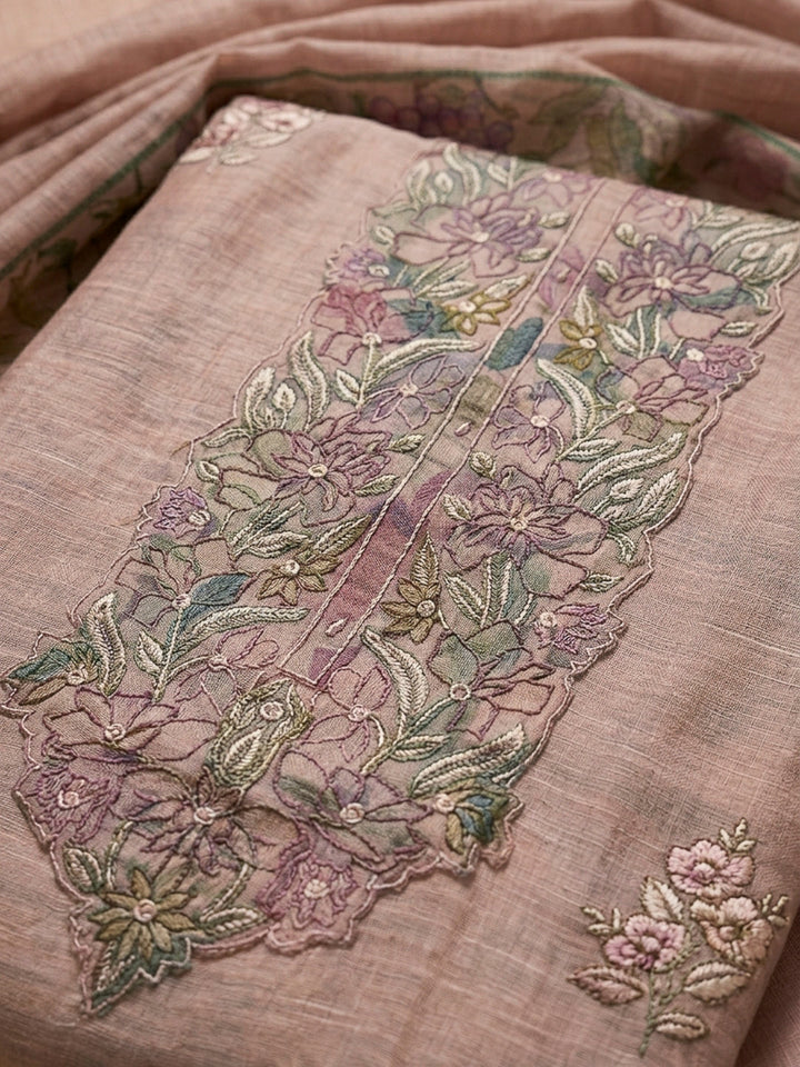 Onion Pink Printed Chanderi Unstitched Dress Material