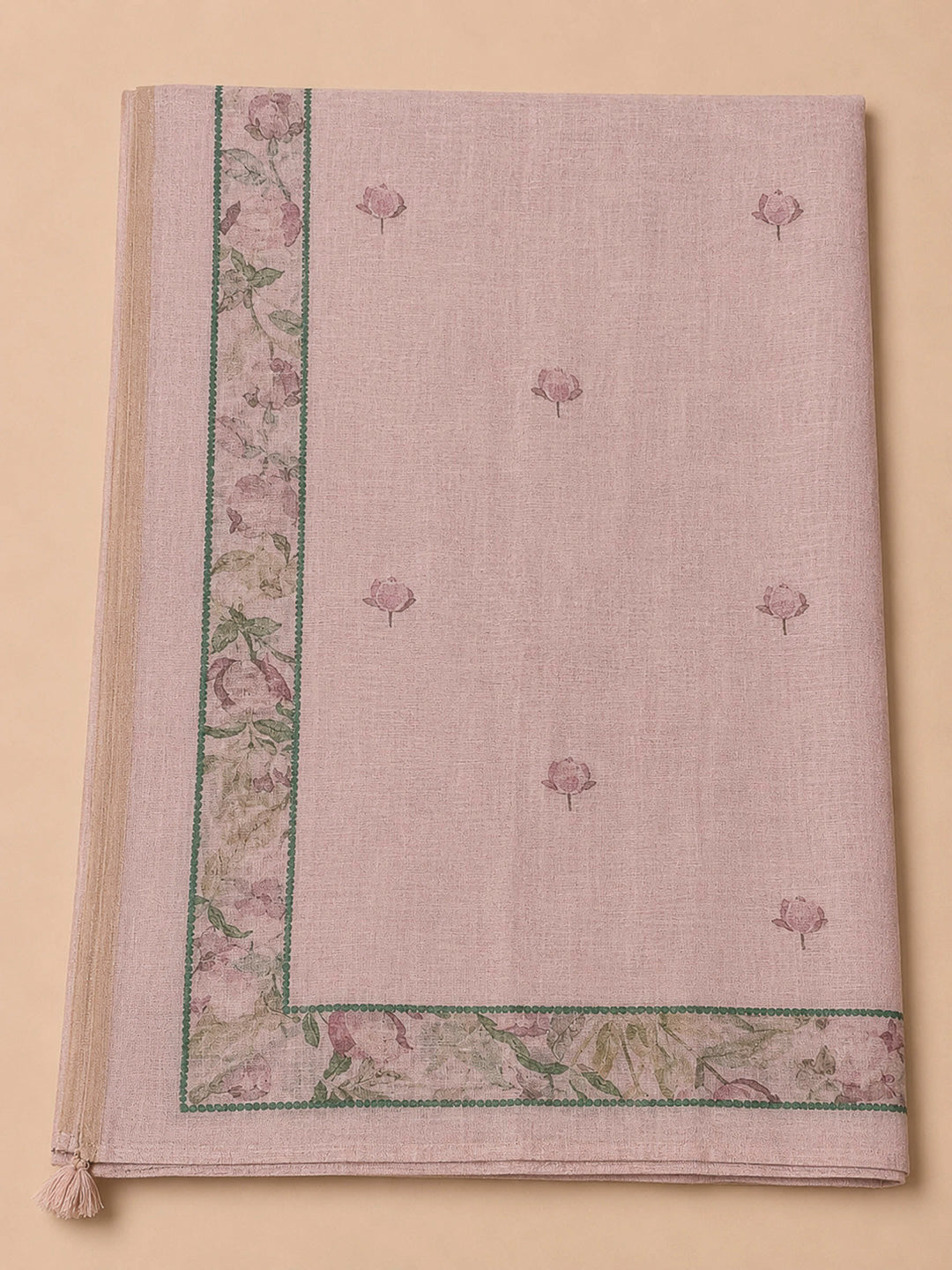 Onion Pink Printed Chanderi Unstitched Dress Material