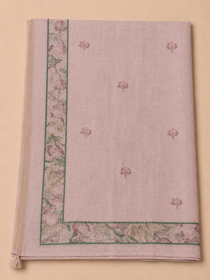 Onion Pink Printed Chanderi Unstitched Dress Material