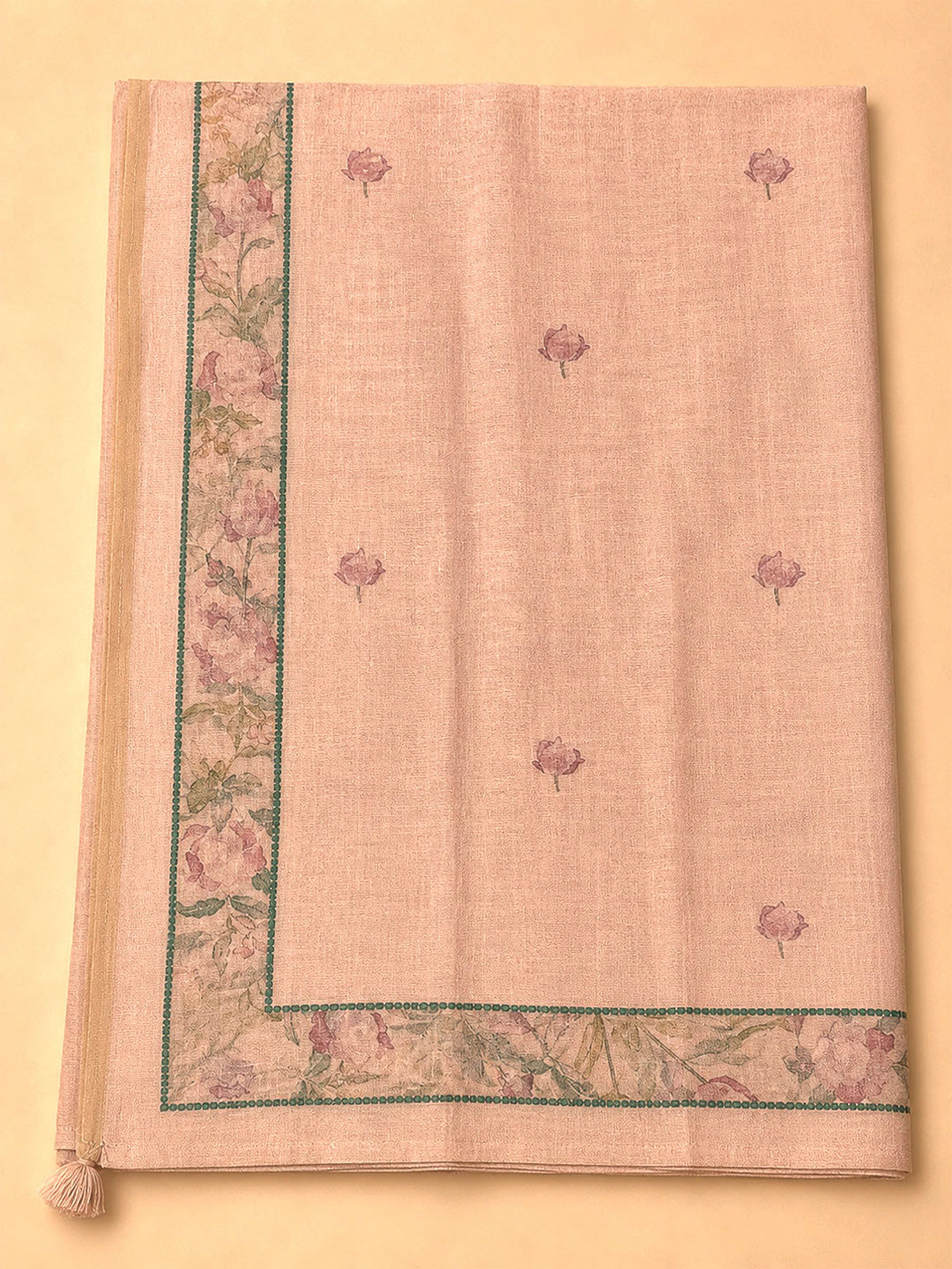Peach Printed Chanderi Unstitched Dress Material