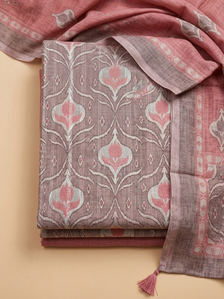 Peach Printed Chanderi Unstitched Dress Material