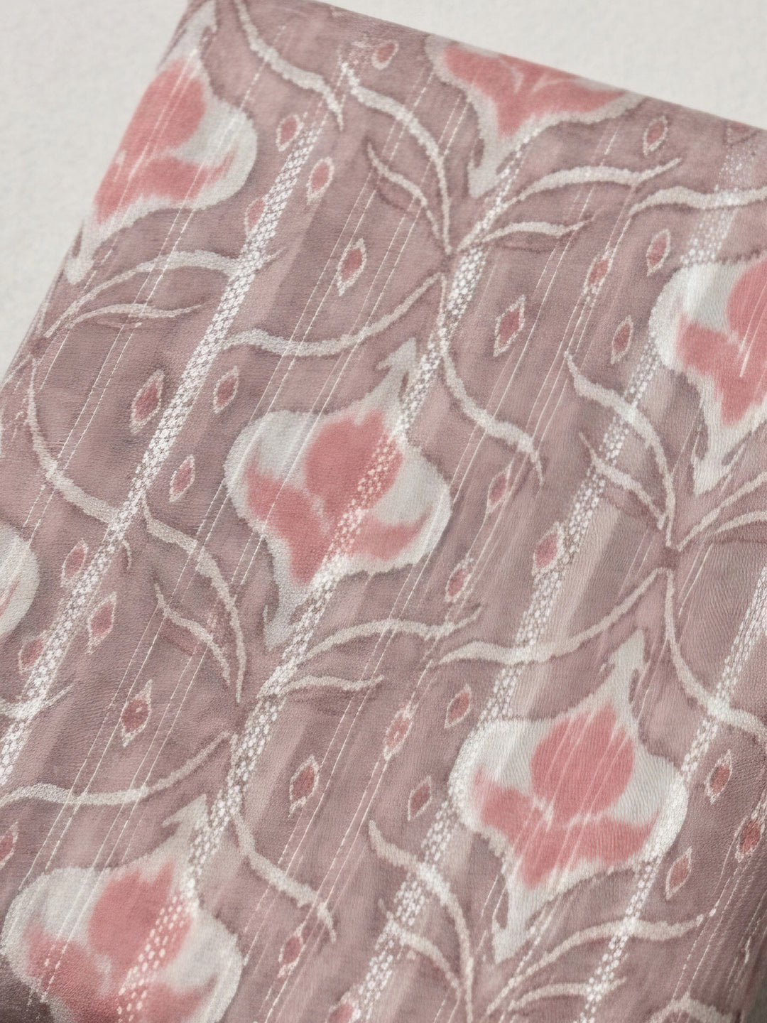 Peach Printed Chanderi Unstitched Dress Material