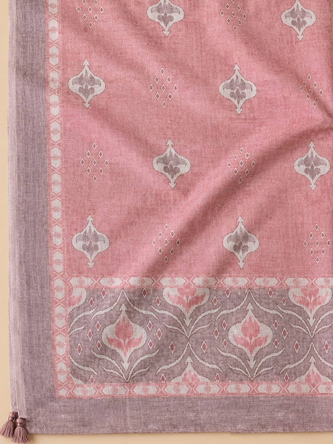 Peach Printed Chanderi Unstitched Dress Material