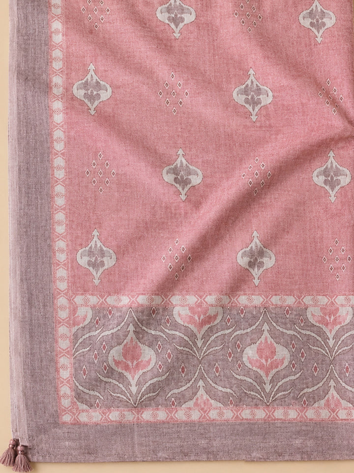 Peach Printed Chanderi Unstitched Dress Material