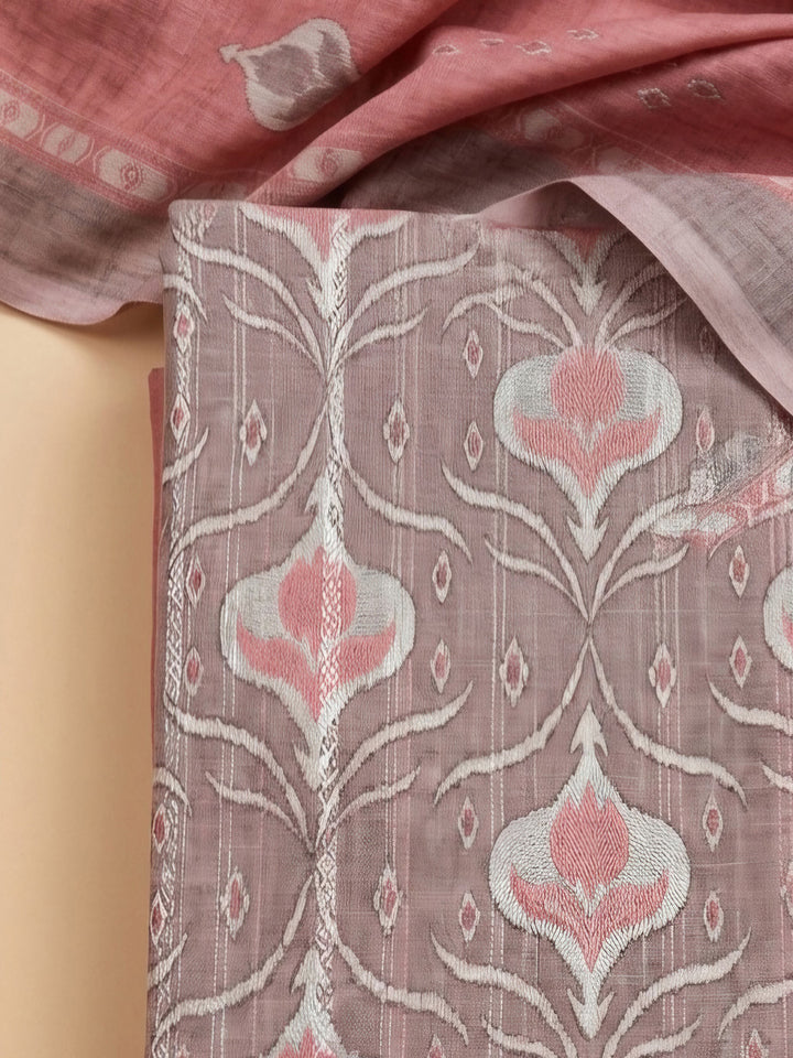 Peach Printed Chanderi Unstitched Dress Material