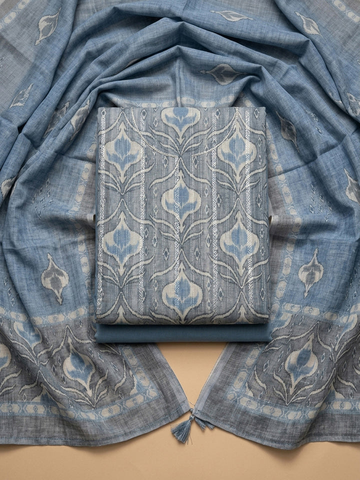 Sky Blue Printed Chanderi Unstitched Dress Material