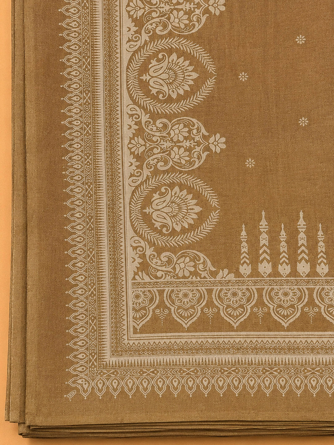 Beige Chanderi Printed Unstitched Dress Material