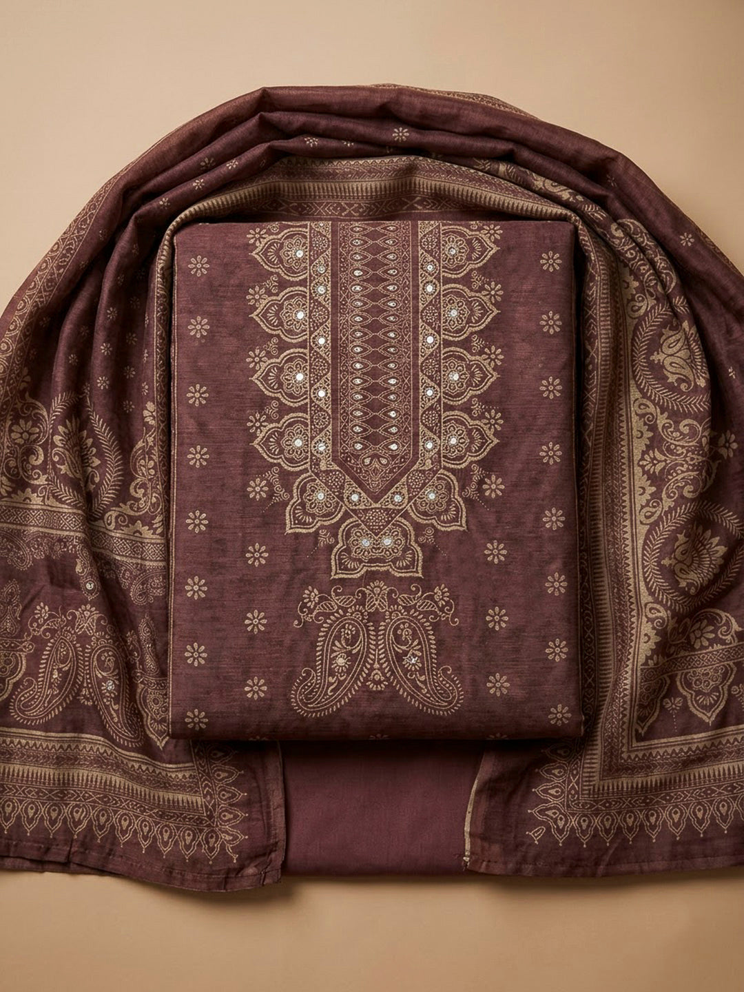 Lavender Chanderi Printed Unstitched Dress Material