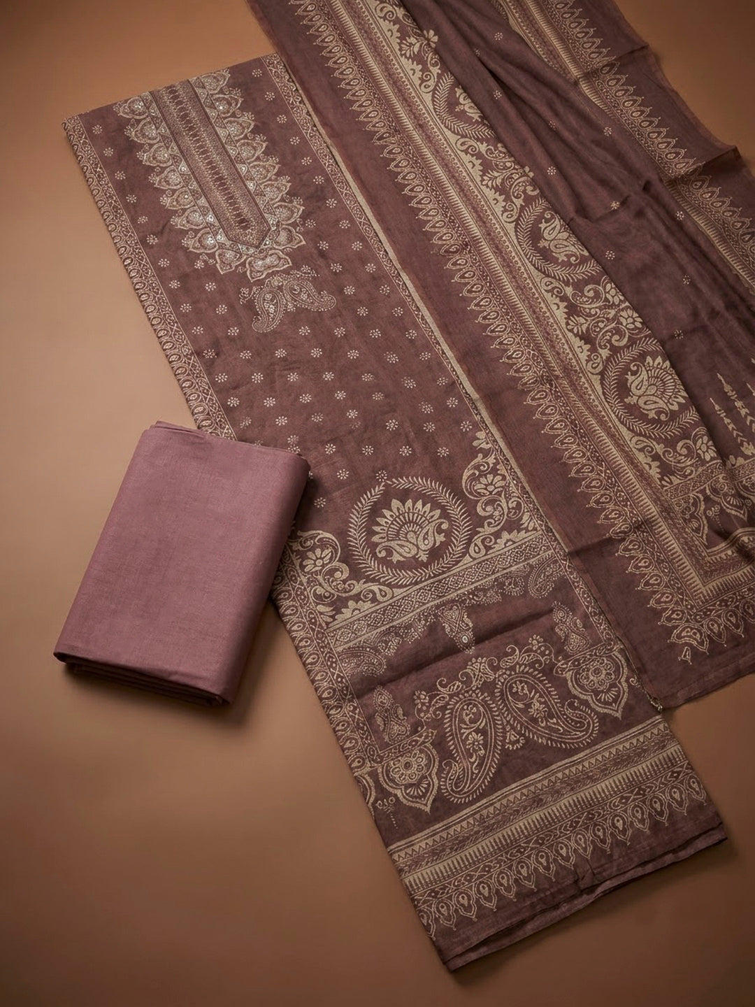 Lavender Chanderi Printed Unstitched Dress Material