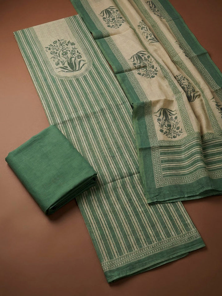 Green Chanderi Printed Unstitched Dress Material
