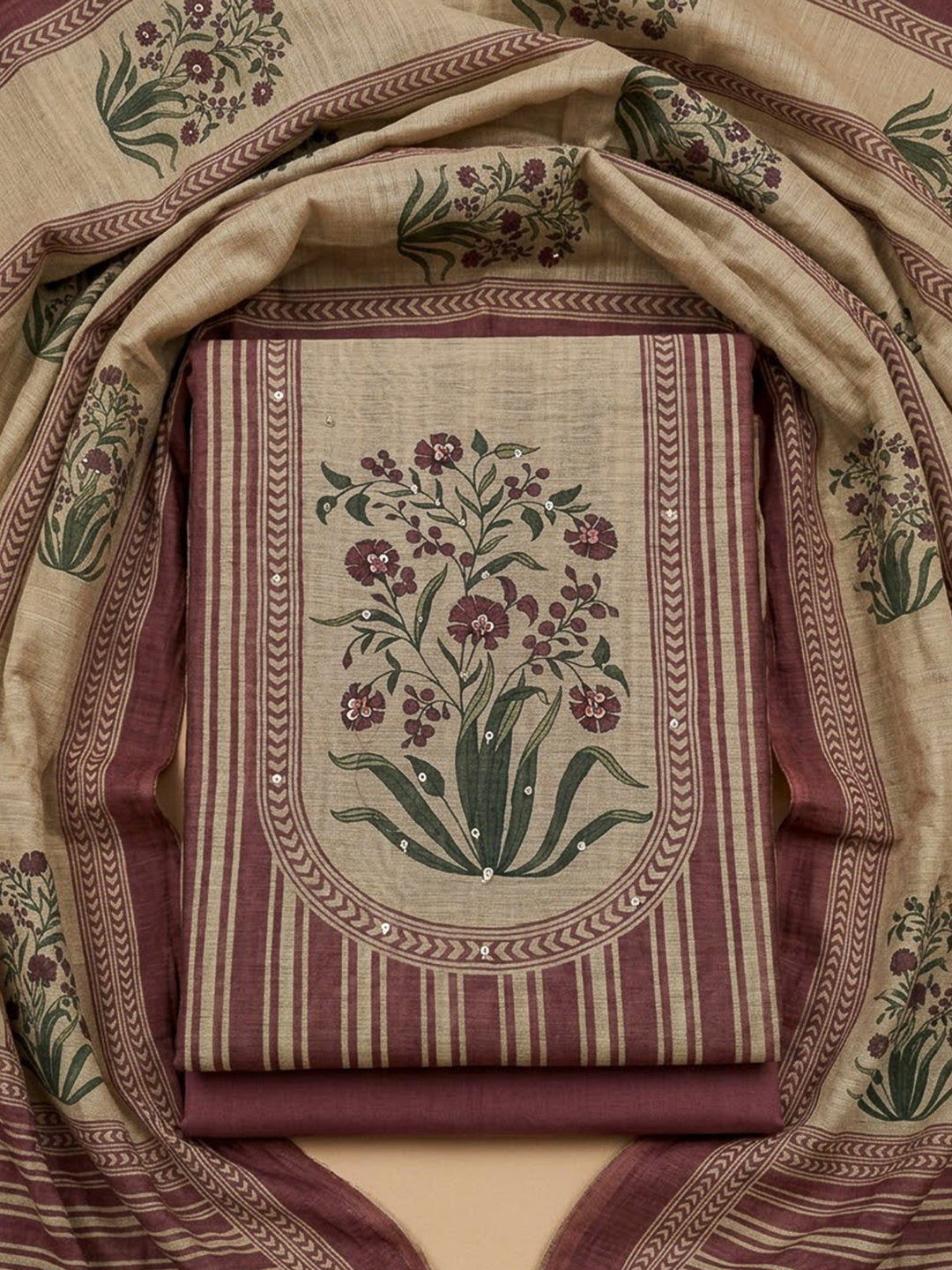 Lavender Chanderi Printed Unstitched Dress Material