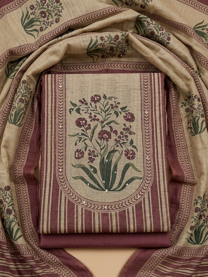 Lavender Chanderi Printed Unstitched Dress Material