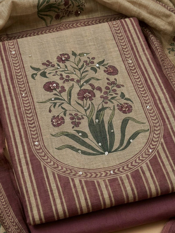 Lavender Chanderi Printed Unstitched Dress Material
