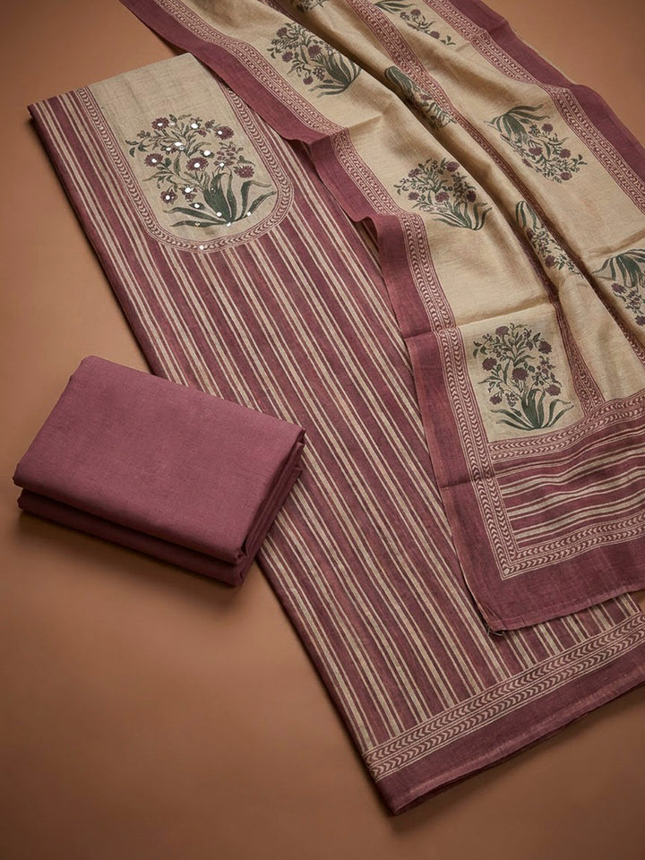 Lavender Chanderi Printed Unstitched Dress Material