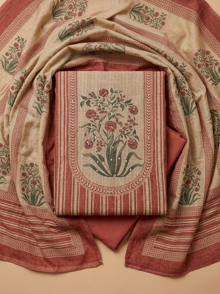 Pink Chanderi Printed Unstitched Dress Material