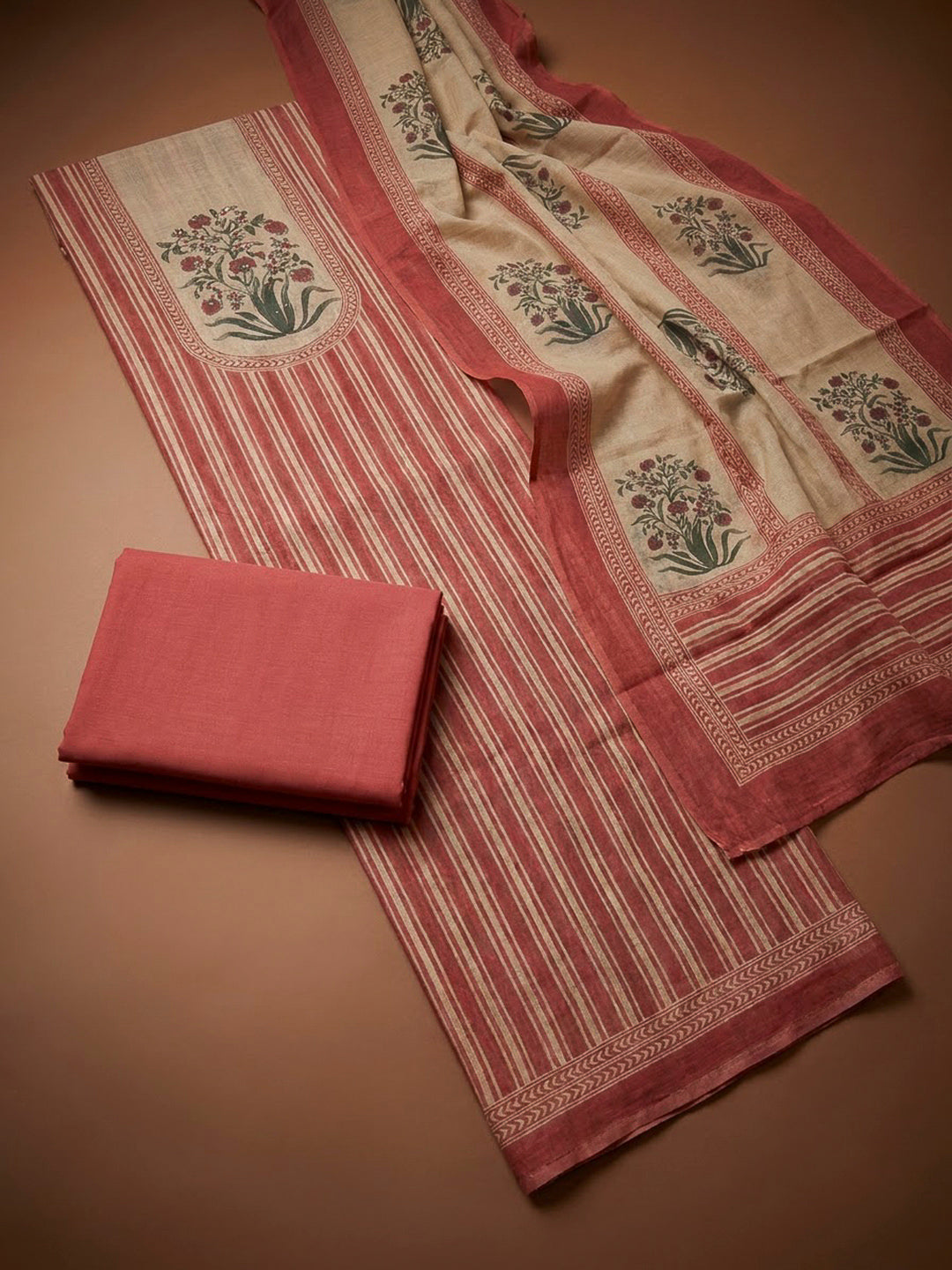 Pink Chanderi Printed Unstitched Dress Material