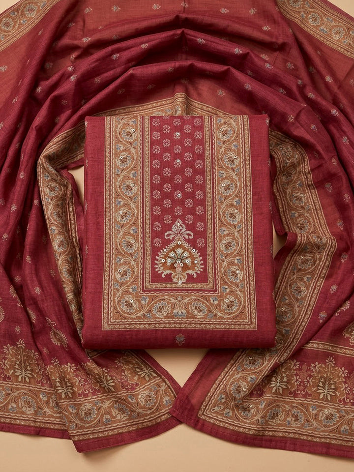 Onion Pink Chanderi Printed Unstitched Dress Material