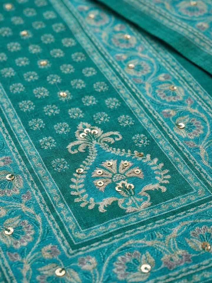 Rama Green Chanderi Printed Unstitched Dress Material