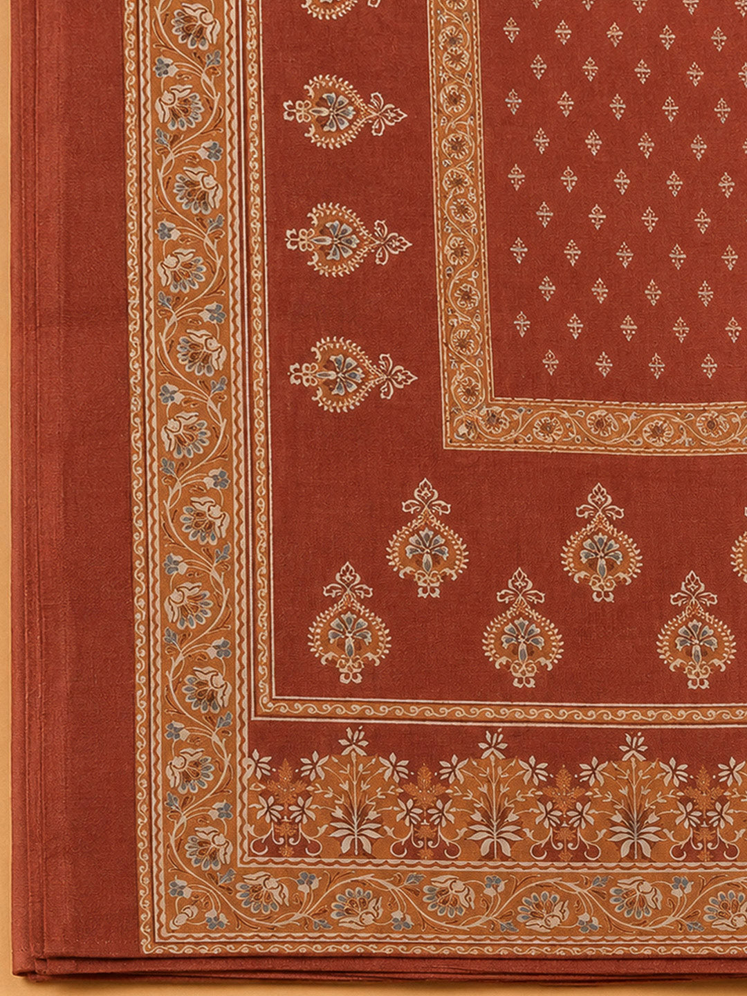 Rust Chanderi Printed Unstitched Dress Material
