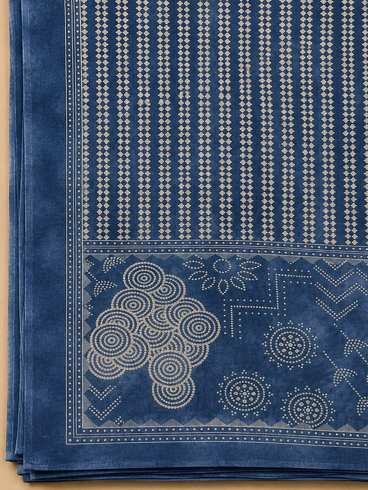 Blue Chanderi Printed Unstitched Dress Material