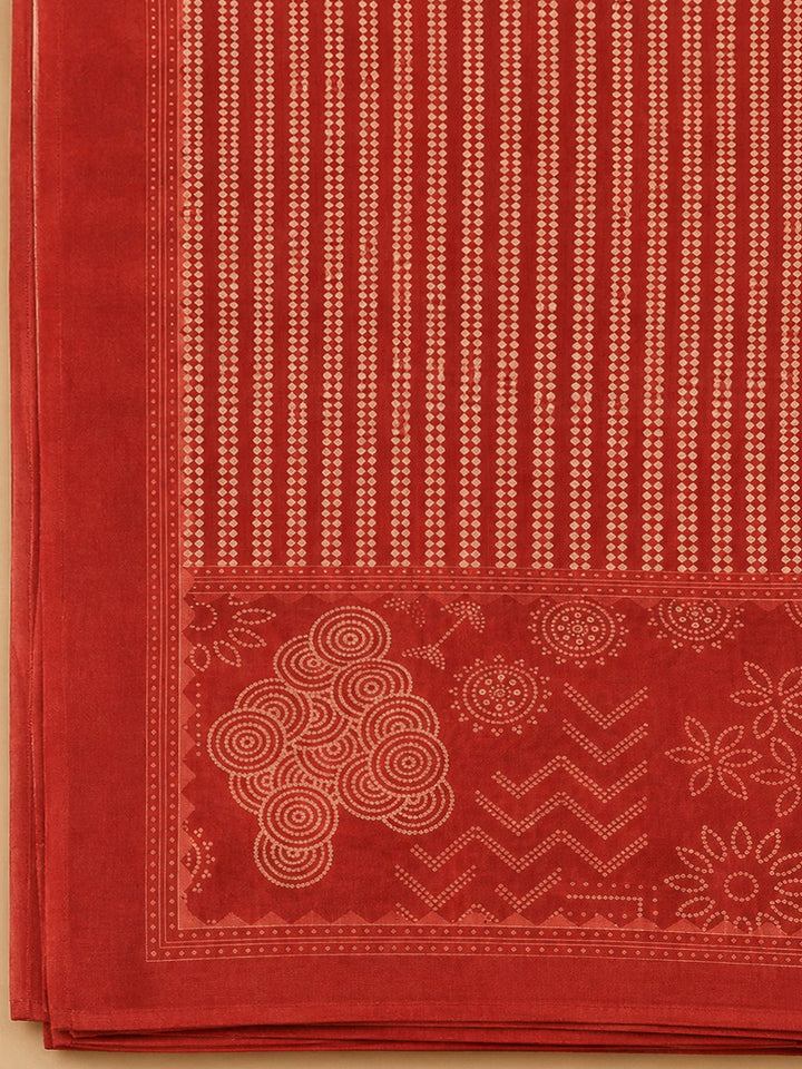 Red Chanderi Printed Unstitched Dress Material
