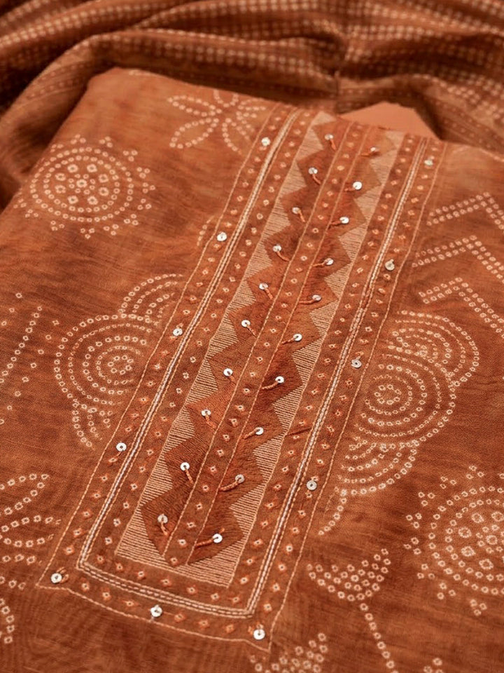 Rust Chanderi Printed Unstitched Dress Material