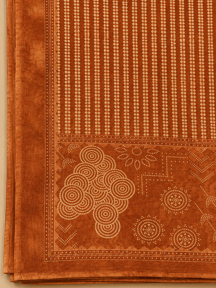 Rust Chanderi Printed Unstitched Dress Material