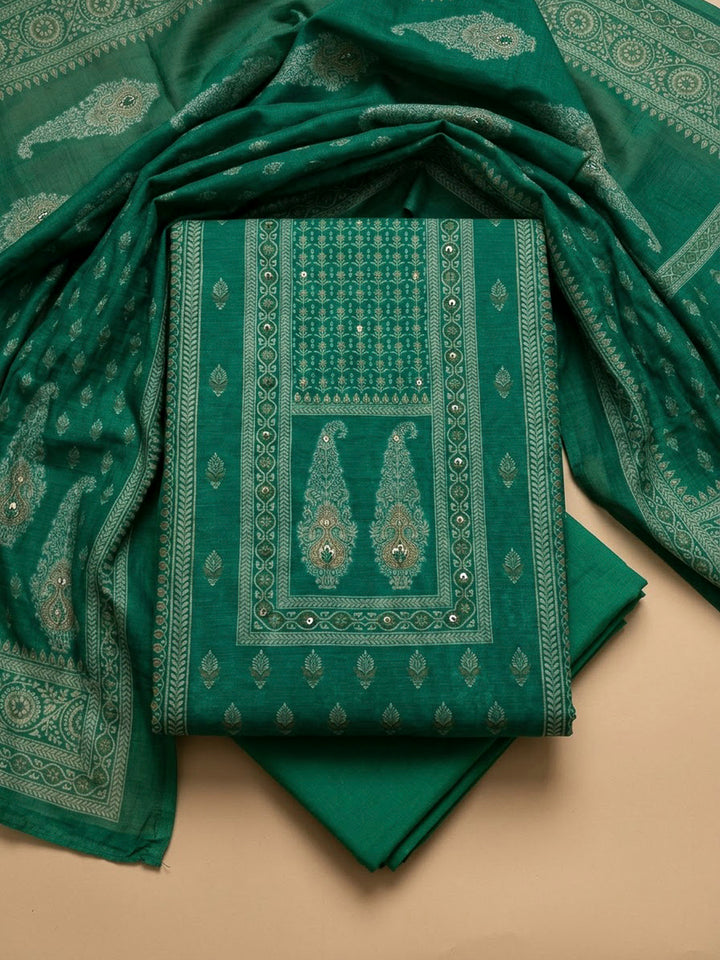 Rama Green Chanderi Printed Unstitched Dress Material