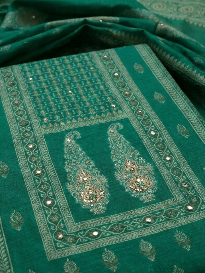 Rama Green Chanderi Printed Unstitched Dress Material