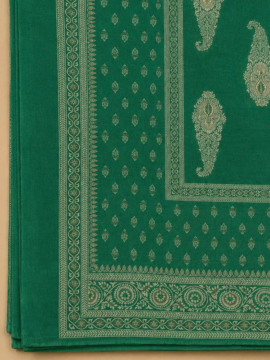 Rama Green Chanderi Printed Unstitched Dress Material