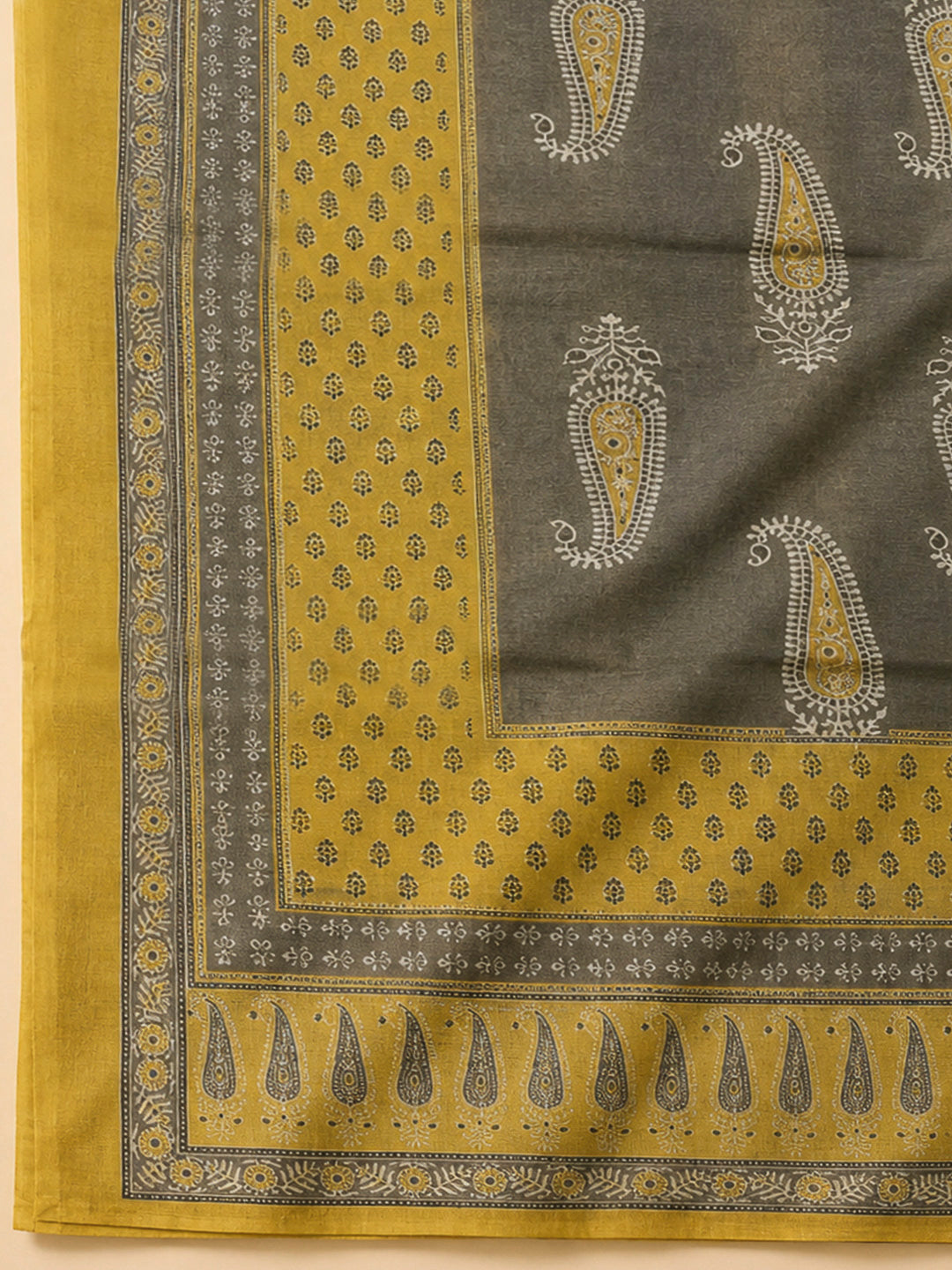 Mustard Chanderi Printed Unstitched Dress Material