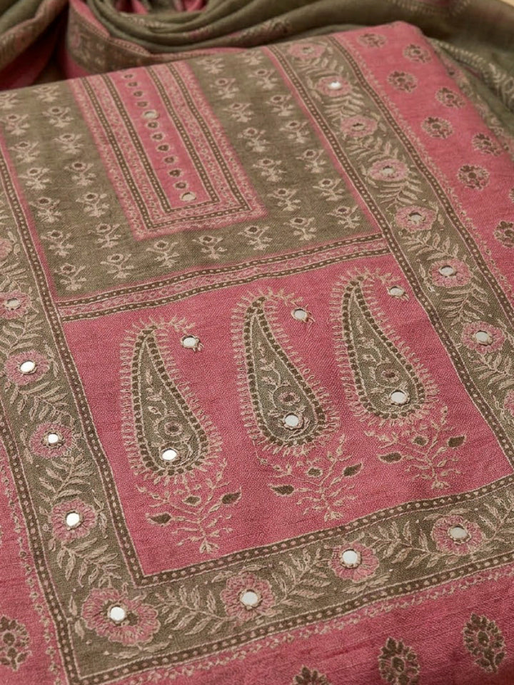 Pink Chanderi Printed Unstitched Dress Material
