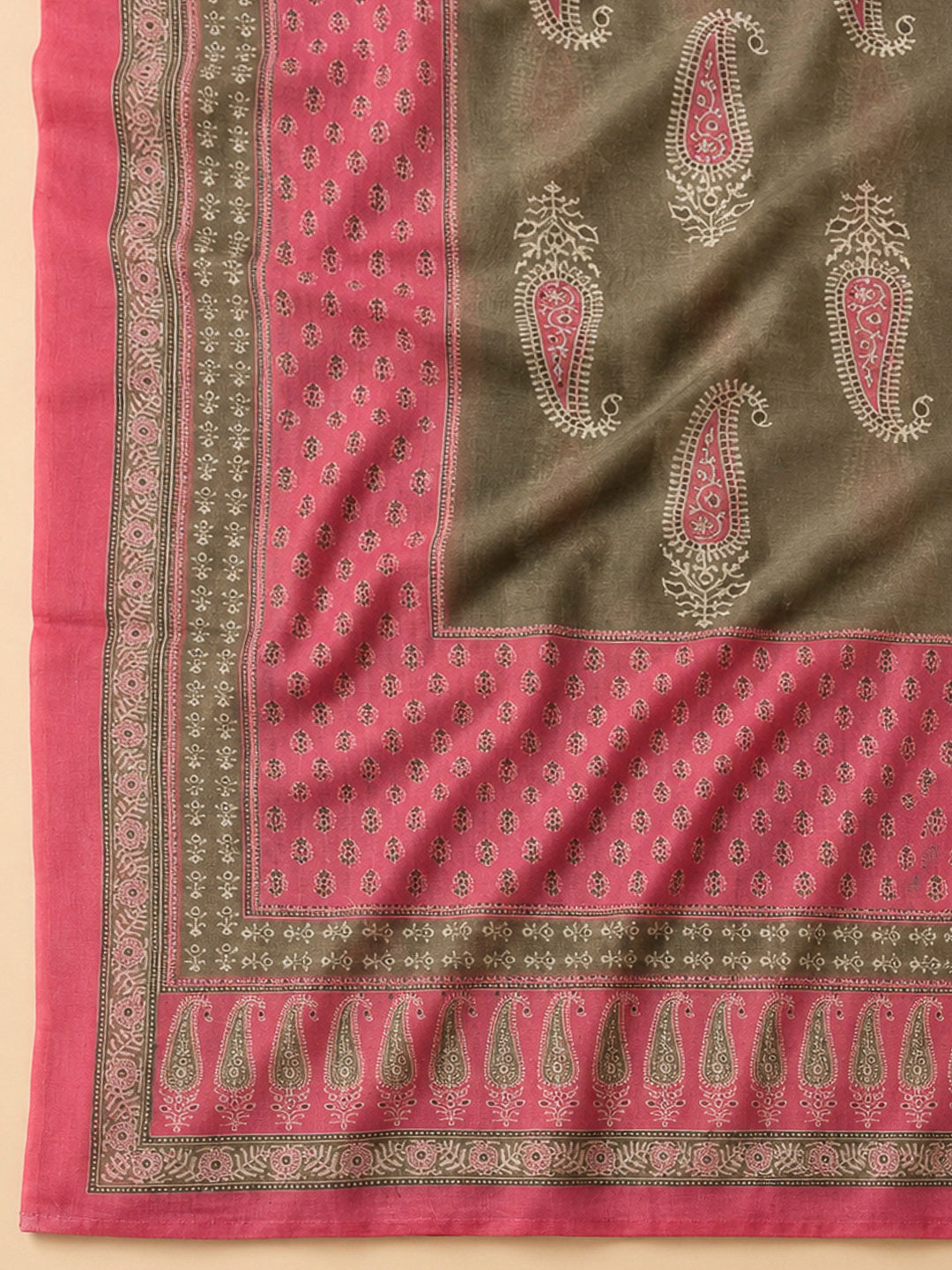 Pink Chanderi Printed Unstitched Dress Material