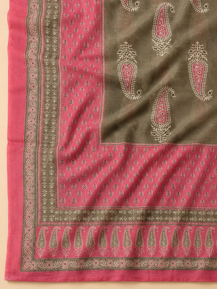 Pink Chanderi Printed Unstitched Dress Material