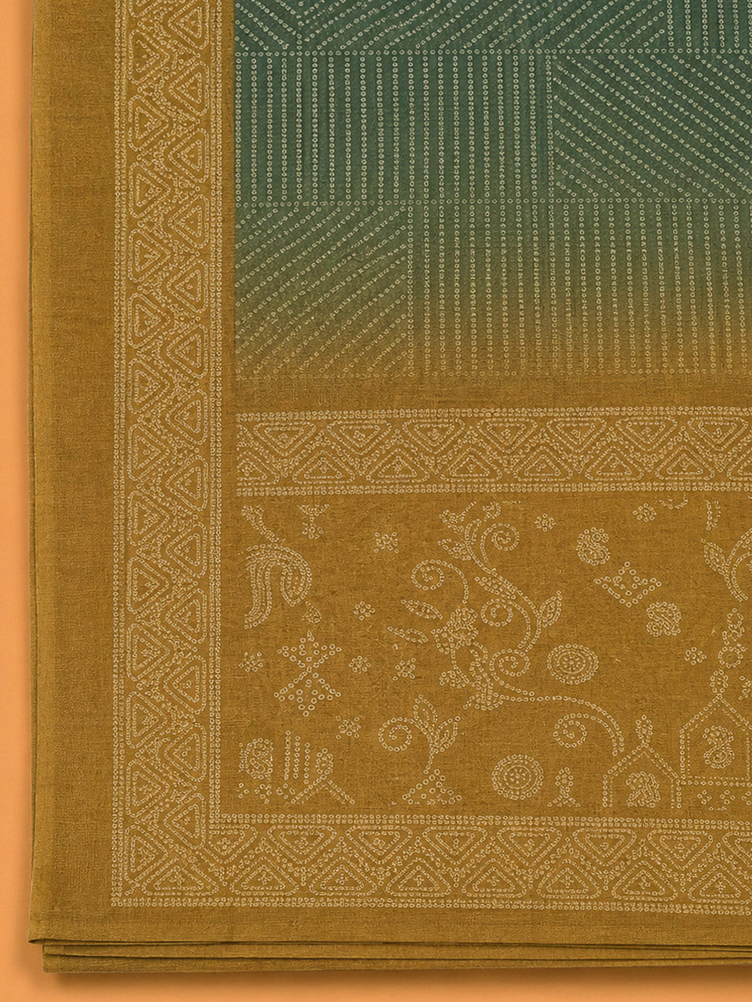Beige Chanderi Printed Unstitched Dress Material