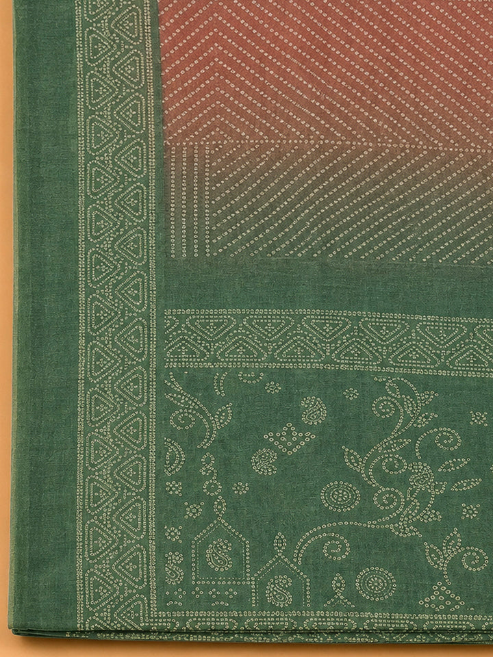 Green Chanderi Printed Unstitched Dress Material