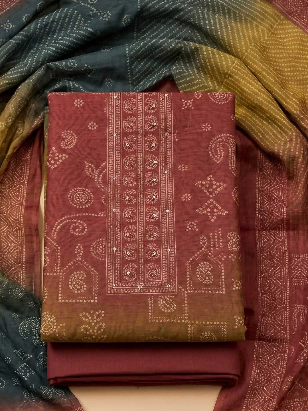 Onion Pink Chanderi Printed Unstitched Dress Material