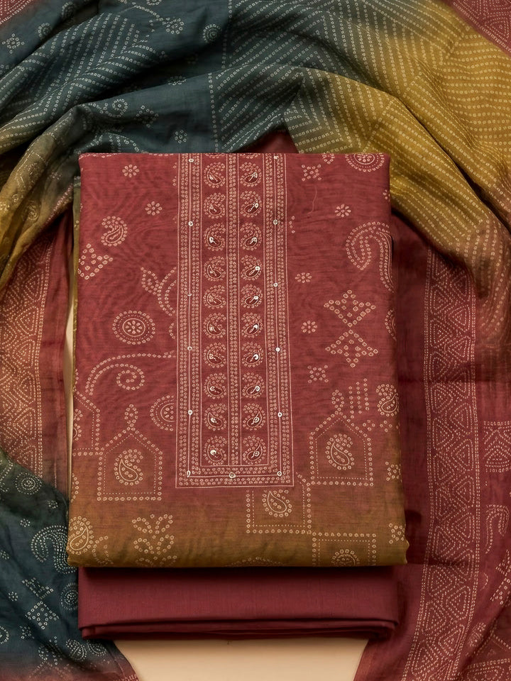 Onion Pink Chanderi Printed Unstitched Dress Material